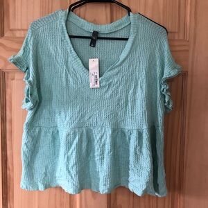 NWT Waffle Knit Ruffle Peplum Top from Francesca's, Sz L